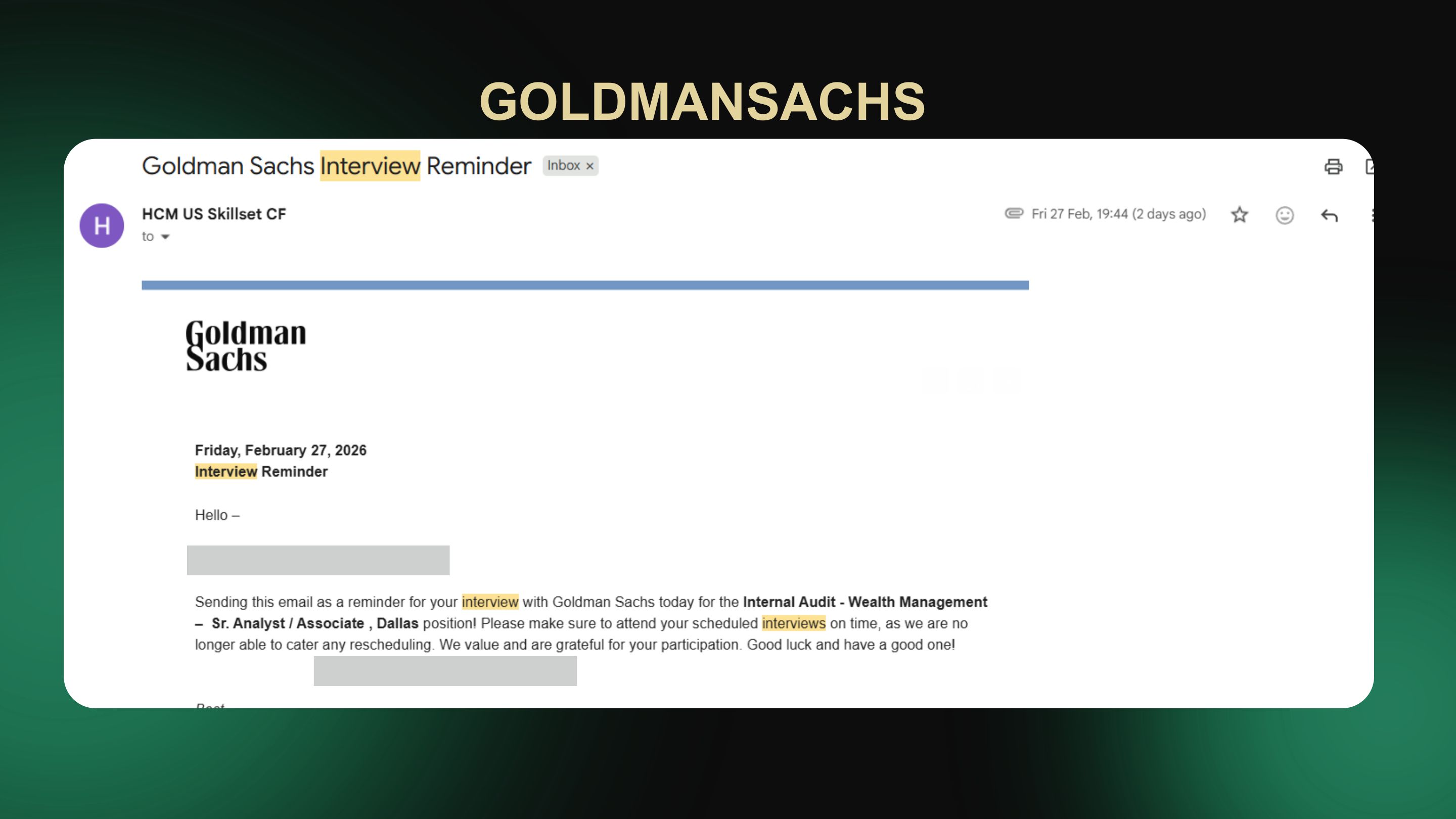 Goldman Sachs Interview Result